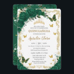 Quinceañera Emerald Green Floral Gold Butterflies  Invitation<br><div class="desc">Personalise this lovely quinceañera invitation with own wording easily and quickly,  simply press the customise it button to further re-arrange and format the style and placement of the text.  Matching items available in store!  (c) The Happy Cat Studio</div>