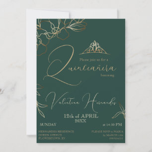 Quinceañera Emerald Green Floral Invitation