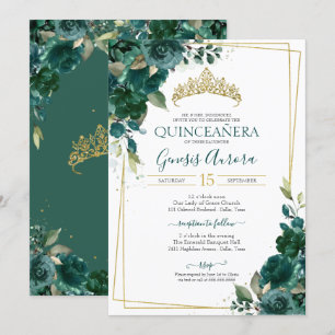 Quinceañera Emerald Green Floral Invitation