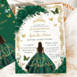 Quinceañera Emerald Green Floral Princess Gold Invitation<br><div class="desc">Personalise this lovely quinceañera invitation with your own wording easily and quickly. Click the Edit Using Design Tools button to further edit the text, wording, font style, font size, font colour, add more text, move or remove some images. The butterflies, quince girl and crown are moveable, resizable, multipliable and removable....</div>