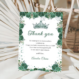 Quinceañera Emerald Green Floral Thank You Card