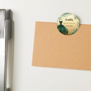 Quinceanera emerald green gold dress magnet