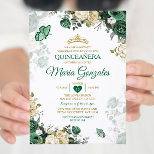 Quinceañera Emerald Green Mexican Butterfly Invitation