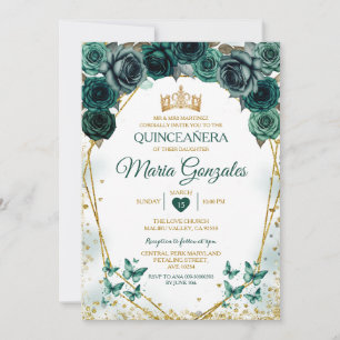 Quinceañera Emerald Green Mexican Butterfly Invitation