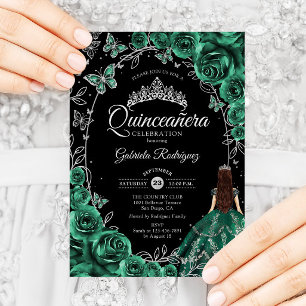 Quinceanera Emerald Green Silver Black Invitation