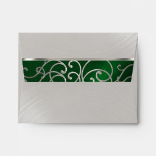 Quinceanera Emerald Green Silver Filigree Swirls Envelopes