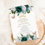 Quinceañera Emerald Purple Floral Gold Butterflies Invitation<br><div class="desc">Personalise this lovely quinceañera invitation with own wording easily and quickly,  simply press the customise it button to further re-arrange and format the style and placement of the text.  Matching items available in store!  (c) The Happy Cat Studio</div>