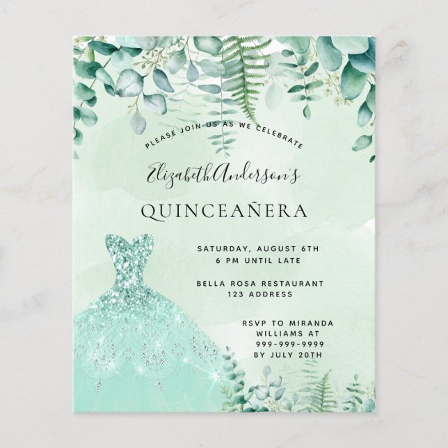 Quinceanera enchanted forest dress budget flyer (Front)