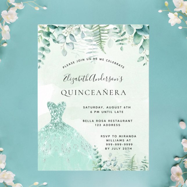 Quinceanera enchanted forest dress invitation postcard (Creator Uploaded)