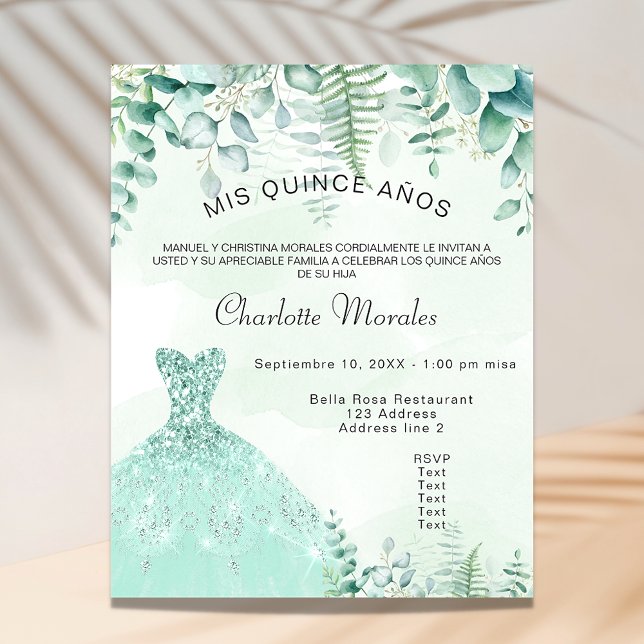 Quinceanera enchanted forest ferns dress budget flyer (Creator Uploaded)