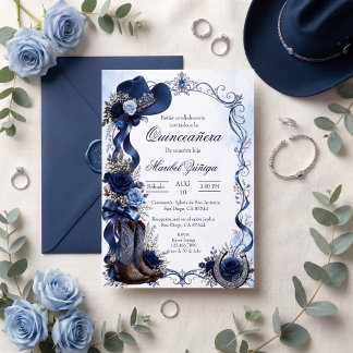 Quinceañera estilo vaquero rosa y dorado invitation