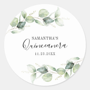 Quinceanera Eucalyptus 15th Birthday Greenery Classic Round Sticker