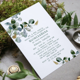 Quinceañera Eucalyptus Floral Greenery Photo Invitation