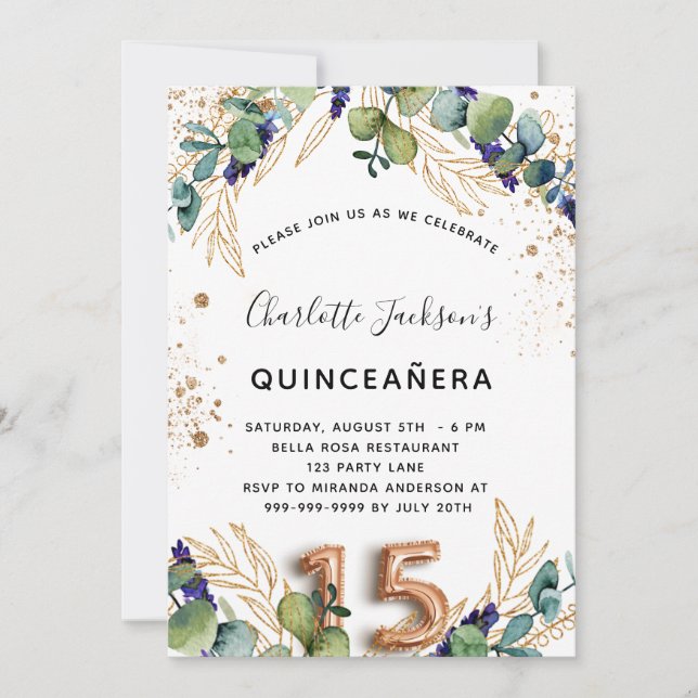 Quinceanera eucalyptus greenery glitter elegant (Front)