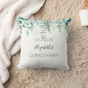 Quinceanera eucalyptus greenery name elegant cushion