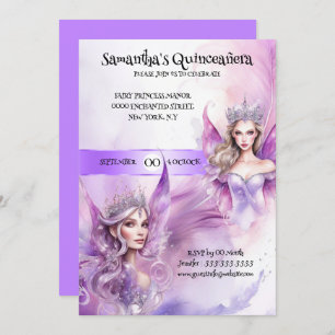 Quinceañera fairy princess purple whimsical girls invitation