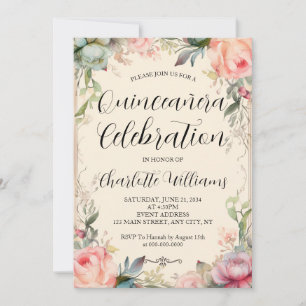 Quinceañera Fairytale Floral 15th Birthday Invitation