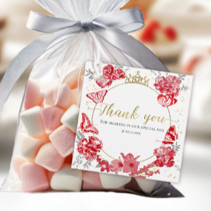 Quinceanera Favour Tags Butterfly Red Floral Gold