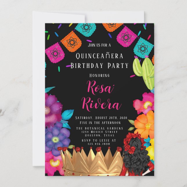 Quinceañera Festive Gold Crown Birthday Party Invitation (Front)