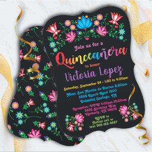 Quinceañera Fiesta Birthday Party folkart flowers Invitation