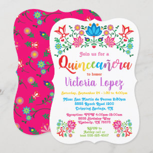 Quinceañera Fiesta Birthday Party folkart flowers Invitation