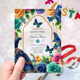 Quinceañera Fiesta Butterflies Quince Dress Roses Acrylic Invitations