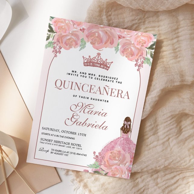 Quinceanera Floral Blush Pink Mis Quince Anos Invitation (Creator Uploaded)