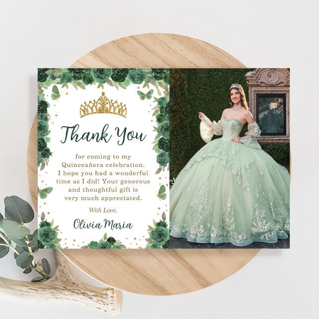 Quinceañera Floral Butterflie Photo Thank You Card (Creator Uploaded)
