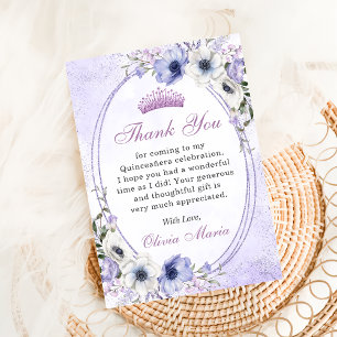 Quinceañera Floral Butterflie Tiara Thank You Card