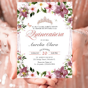 Quinceañera Floral Butterflies Spanish Invitation