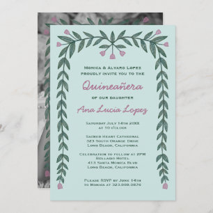 Quinceañera Floral Frame Custom Photo  Invitation