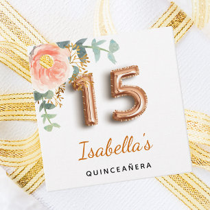 Quinceanera floral rose gold eucalyptus favour tags