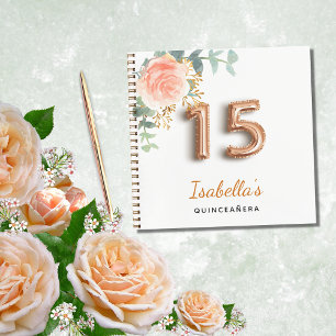 Quinceanera floral rose gold eucalyptus guest book