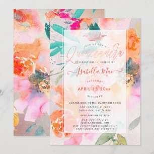 Quinceanera Floral Watercolor Garden Roses Invitation