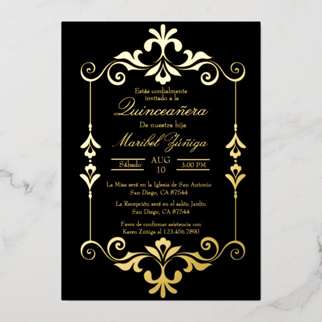 Quinceañera foil invitation  (Front)