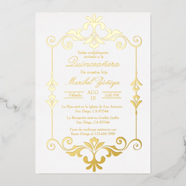 Quinceañera foil invitation  (Front)
