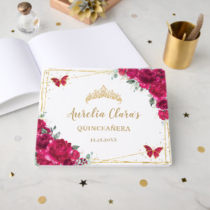 Quinceanera Fuchsia Hot Pink Floral Butterflies  Guest Book