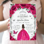 Quinceañera Fuchsia Pink Floral Vintage Silver Invitation<br><div class="desc">Personalise this lovely quinceañera invitation with own wording easily and quickly,  simply press the customise it button to further re-arrange and format the style and placement of the text.  Matching items available in store!  (c) The Happy Cat Studio</div>