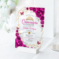 Quinceanera Fuchsia Pink Gold Floral