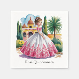 Quinceañera Girl in Pink and White Gown  Napkin