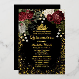 Quinceañera Glam Burgundy Rose Floral Birthday 