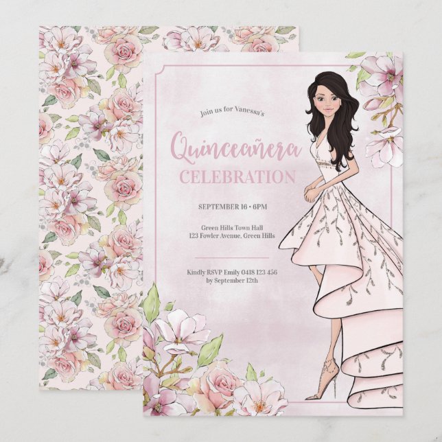 Quinceañera Glamor Girl 15th Birthday Invitation (Front/Back)