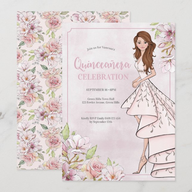 Quinceañera Glamor Girl Birthday Invitation (Front/Back)