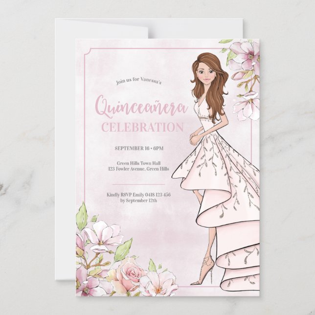 Quinceañera Glamor Girl Magnetic Invitation (Front)