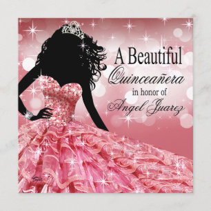 Quinceanera Glitter Ball Gown   pink Invitation
