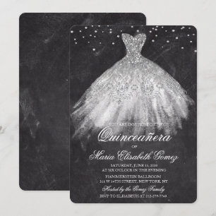 Quinceanera Glitter Dress Diamond Chalk Invitation