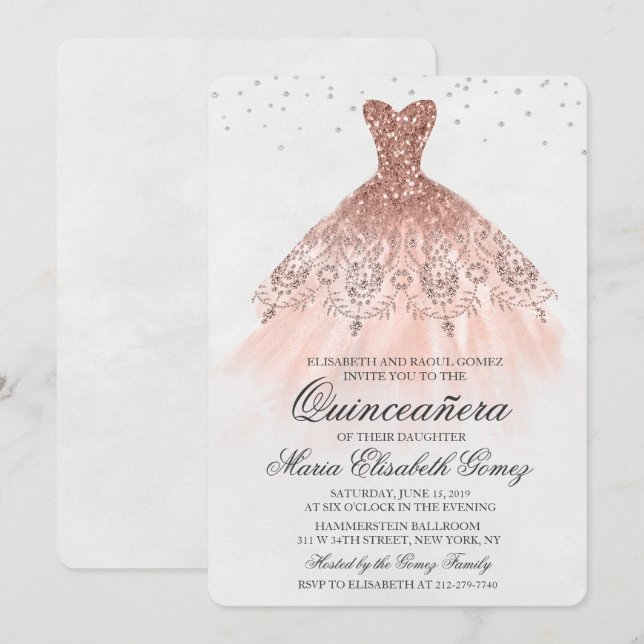 Quinceanera Glitter Dress Diamond Invitation (Front/Back)