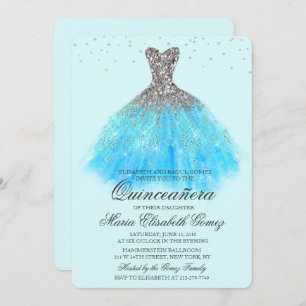 Quinceanera Glitter Dress Diamond Invitation