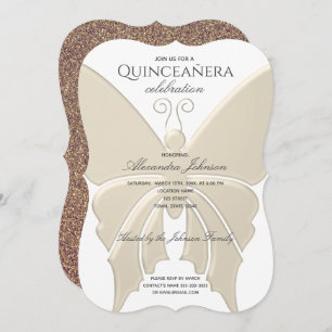 Quinceanera Glitter Gold Butterfly 15th Birthday Invitation