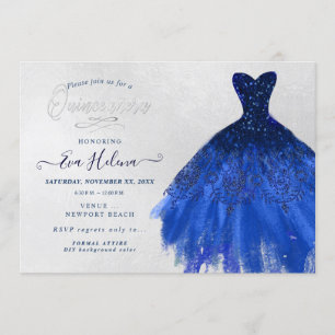 Quinceañera , Glitters Gown,  Navy Blue Invitation